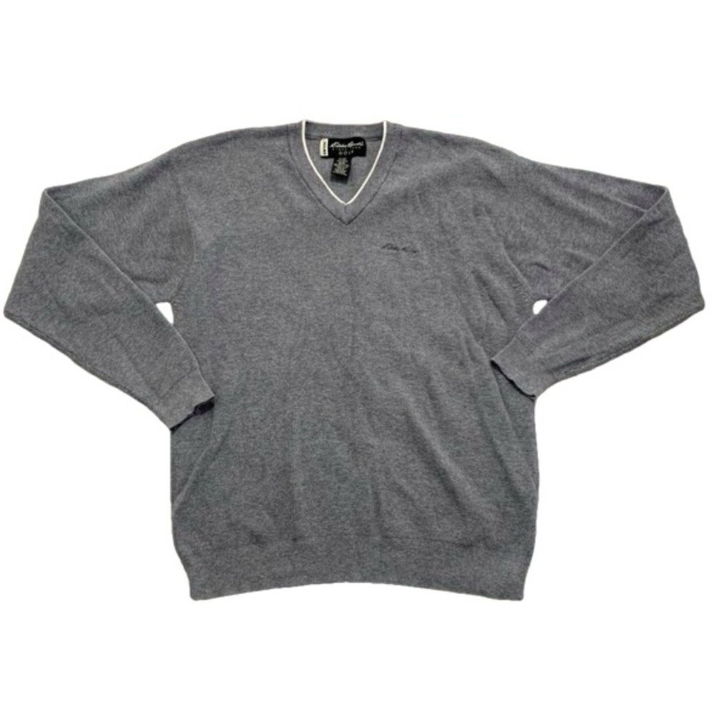 Eddie Bauer EBTEK Golf Gray 100% Cotton Pullover V-Neck Cardigan Men's Sweater